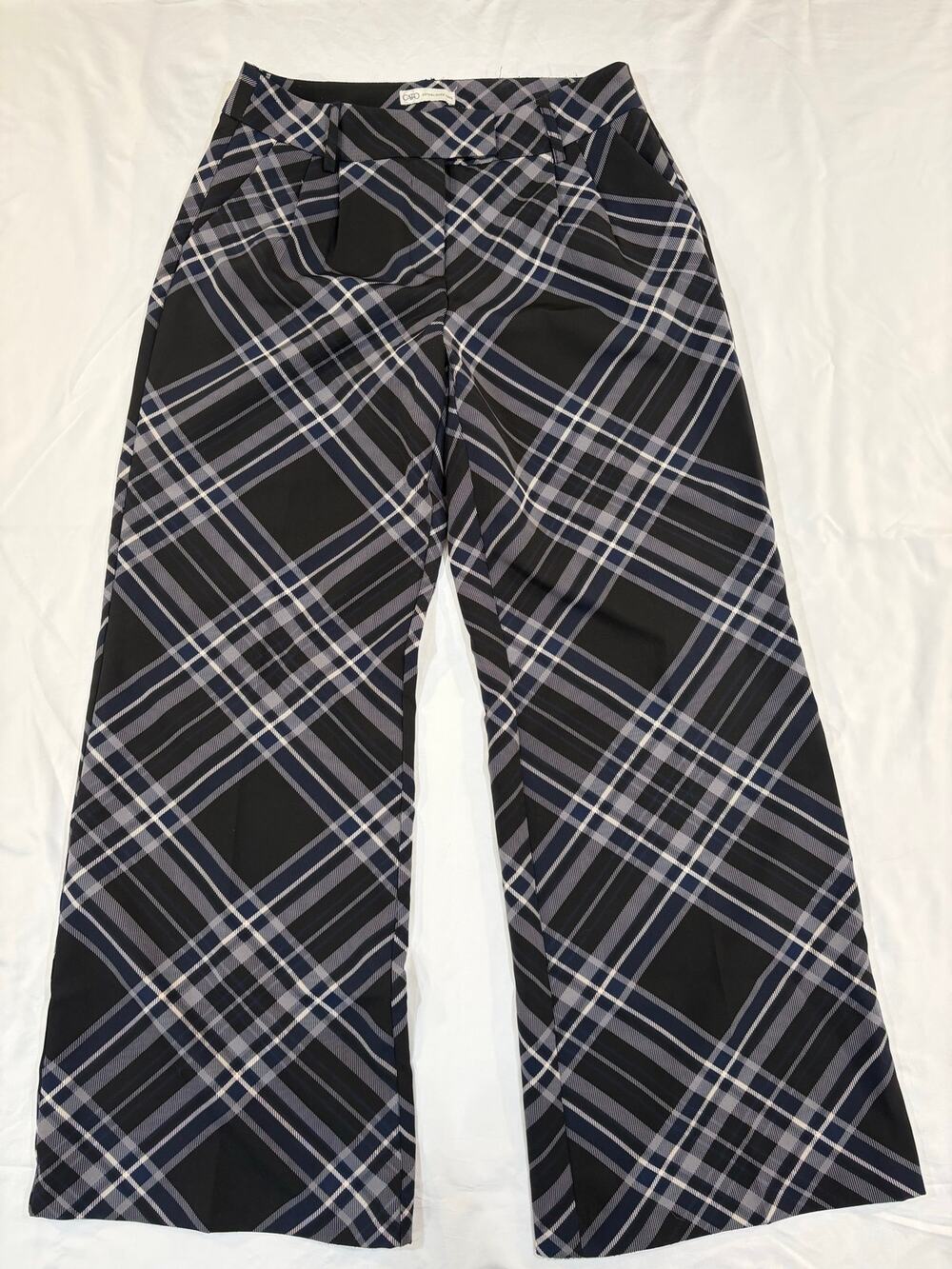 Cato Navy Blue Gray Plaid Wide Leg Dress Pants Trousers Size 10